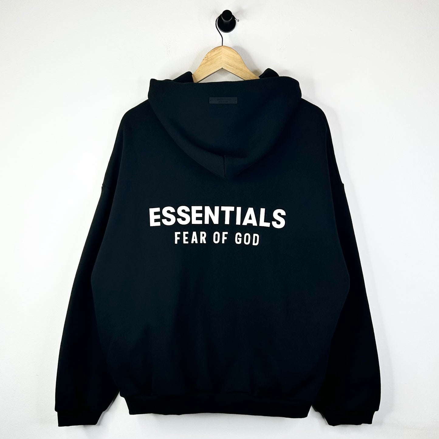 FEAR OF GOD ESSENTIALS FLEECE PULL OVER HOODIE BLACK/WHITE