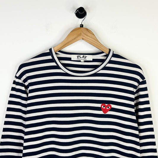 COMME DES GARCON PLAY CDG STRIPE LONG SLEEVE WHITE RED BLUE