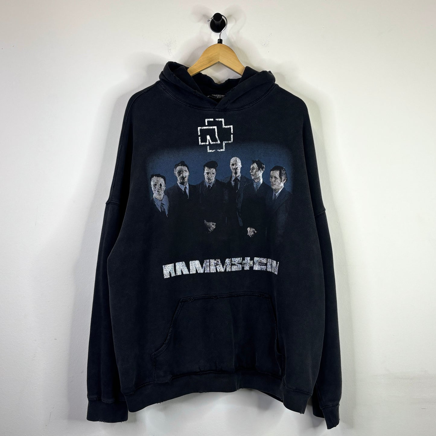 BALENCIAGA RAMMSTEIN FADED DISTRESSED PULLOVER HOODIE
