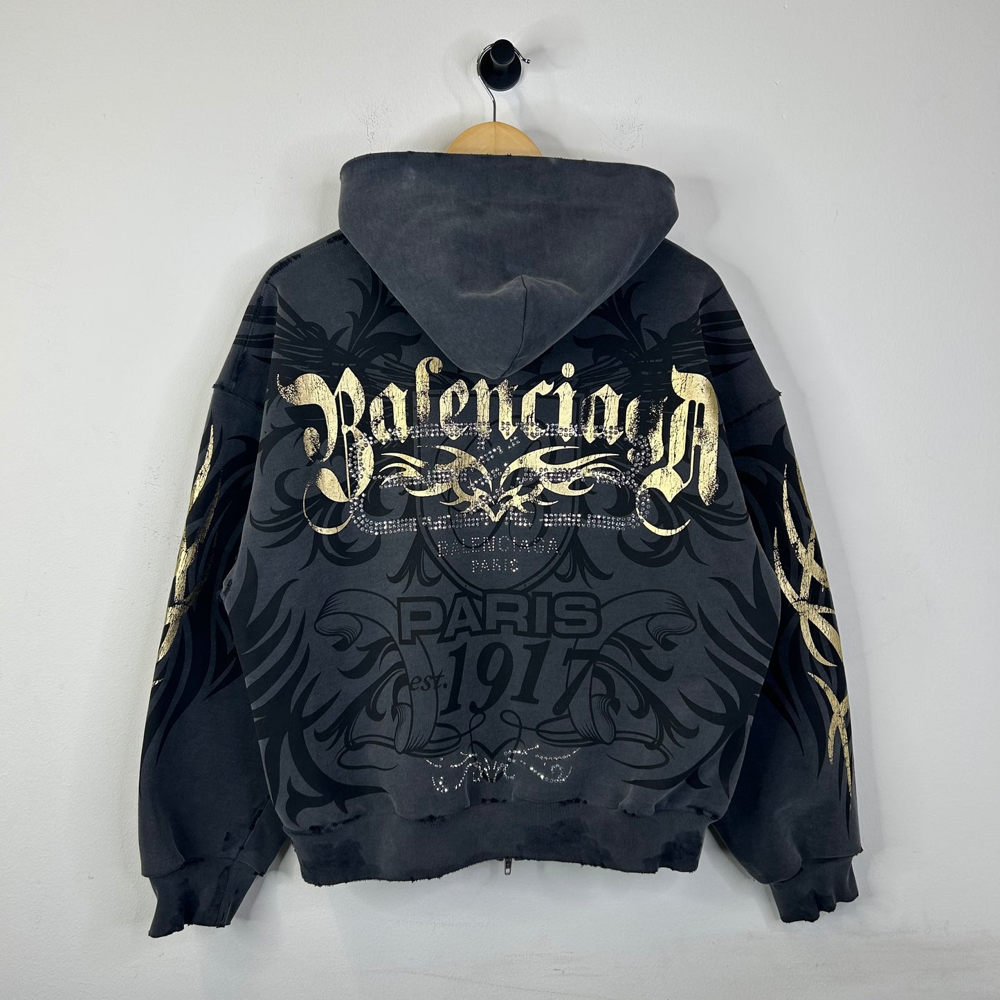 BALENCIAGA TACKY GOLD DISTRESSED ZIP UP
