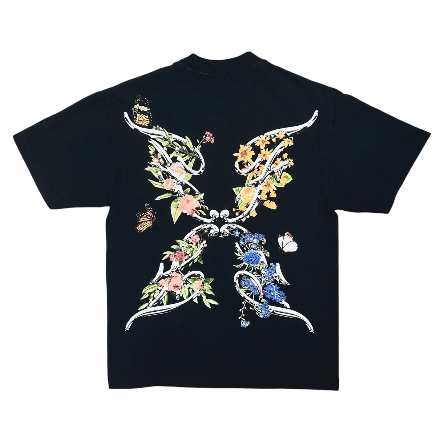 FLASHBACK FLORAL BUTTERFLY EFFECT CROPPED TEE BLACK