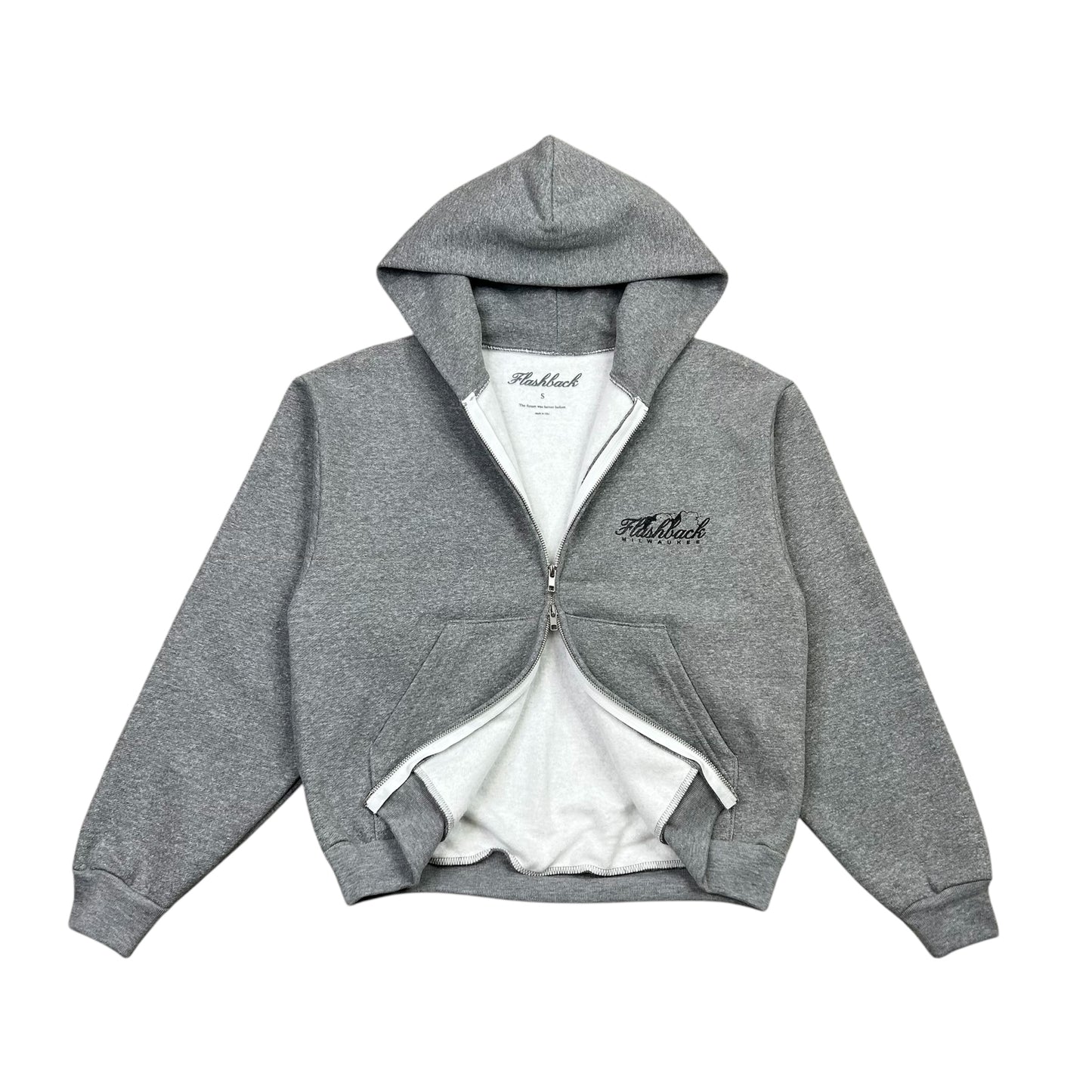 FLASHBACK MILWAUKEE SKYLINE CROPPED GREY ZIP-UP