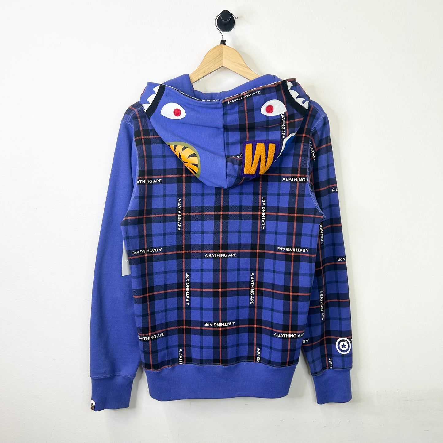 BAPE PLAID CHECK SHARK BLUE FULL ZIP HOODIE