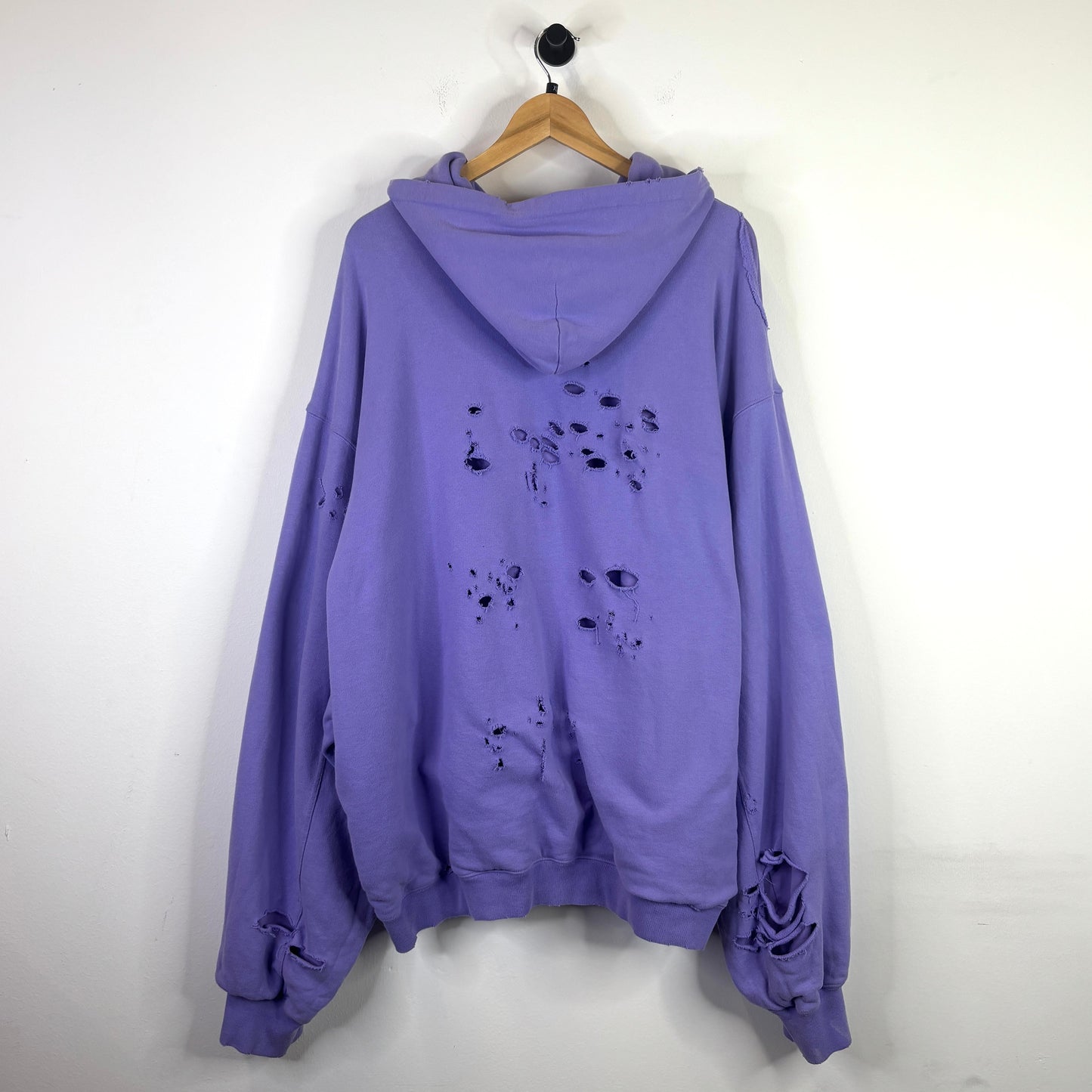 BALENCIAGA DOUBLE LAYERED DESTROYED LILAC HOODIE