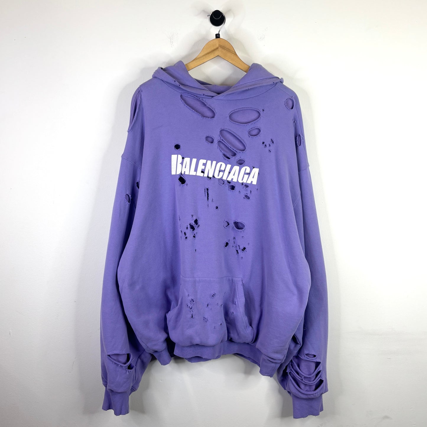 BALENCIAGA DOUBLE LAYERED DESTROYED LILAC HOODIE