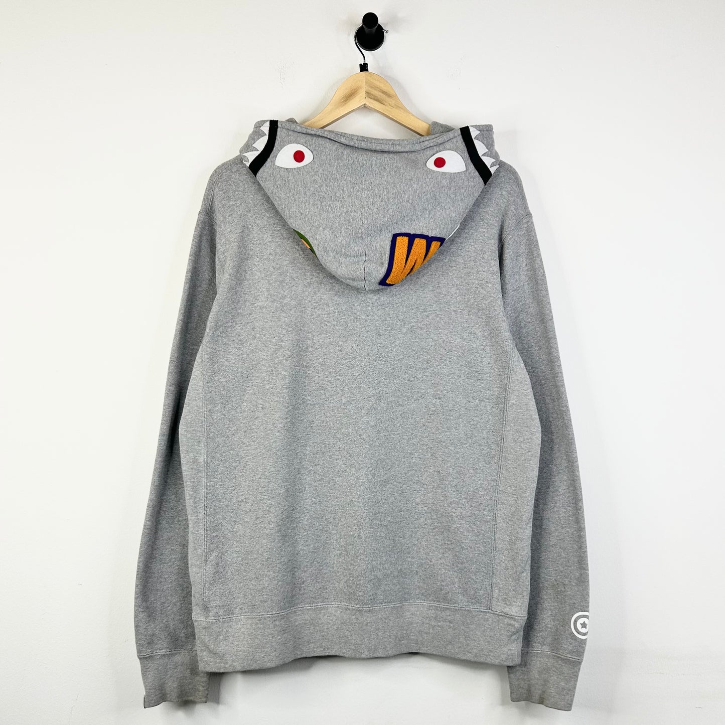 BAPE GREY SHARK HEAD PULLOVER HOODIE