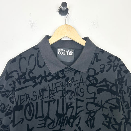 VERSACE BLACK GRAFFITI PRINT POLO