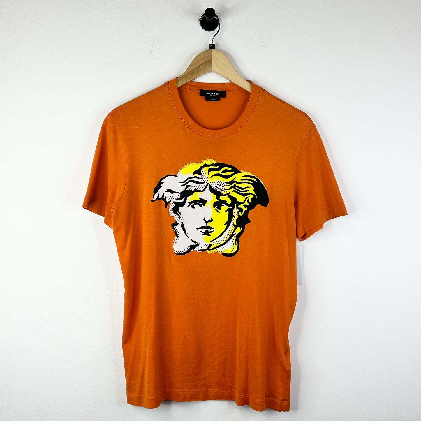 VERSACE MEDUSA HEAD ORANGE RHINESTONE TEE