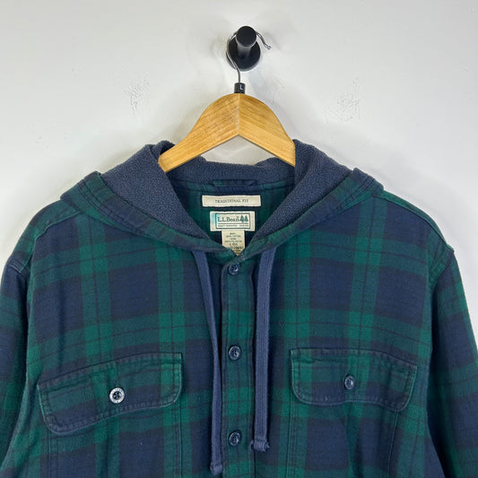 LL BEAN GREEN FLANNEL BUTTON UP