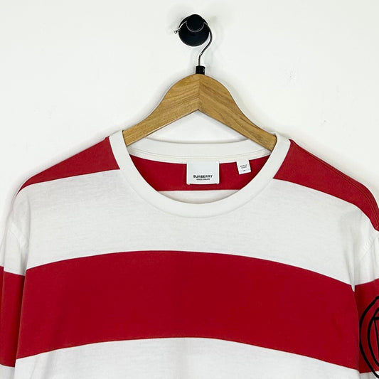 BURBERRY RED WHITE STRIPED SPELLOUT LONGSLEEVE