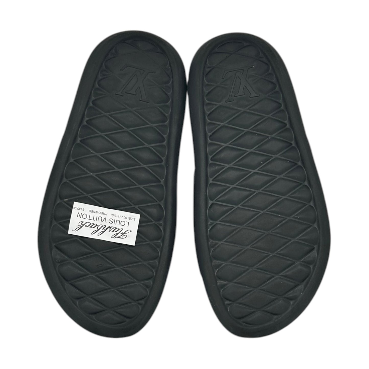 PREOWNED LOUIS VUITTON BLACK WATERFRONT MULE SLIDES