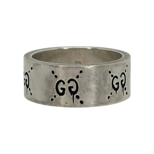 GUCCI SKULL MONORAM SILVER RING