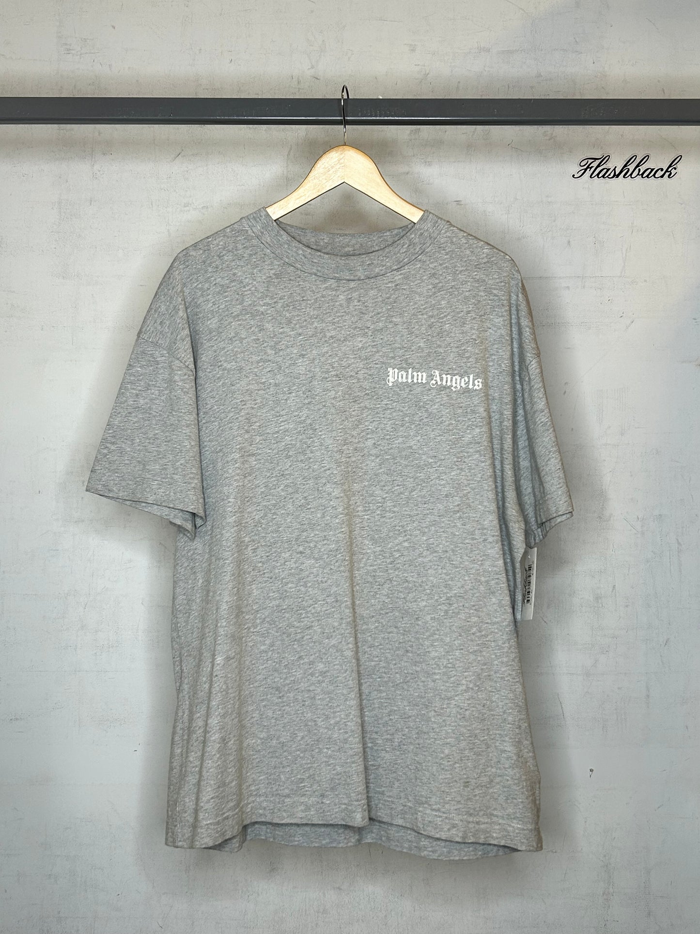 PALM ANGELS GREY BLANK SUEDE PRINT LOGO TEE