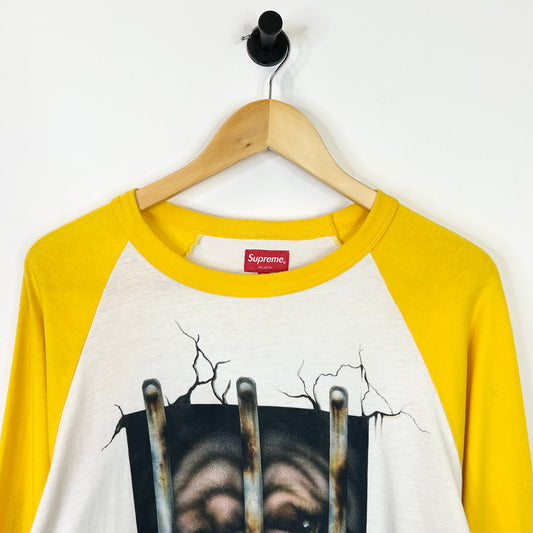 SUPREME DOG RAGLAN YELLOW AND WHITE LONG SLEEVE