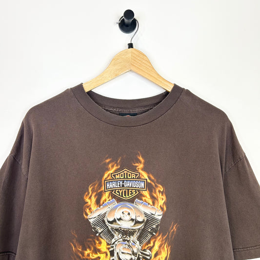 HARLEY DAVIDSON FLAME ENGINE BROWN TEE