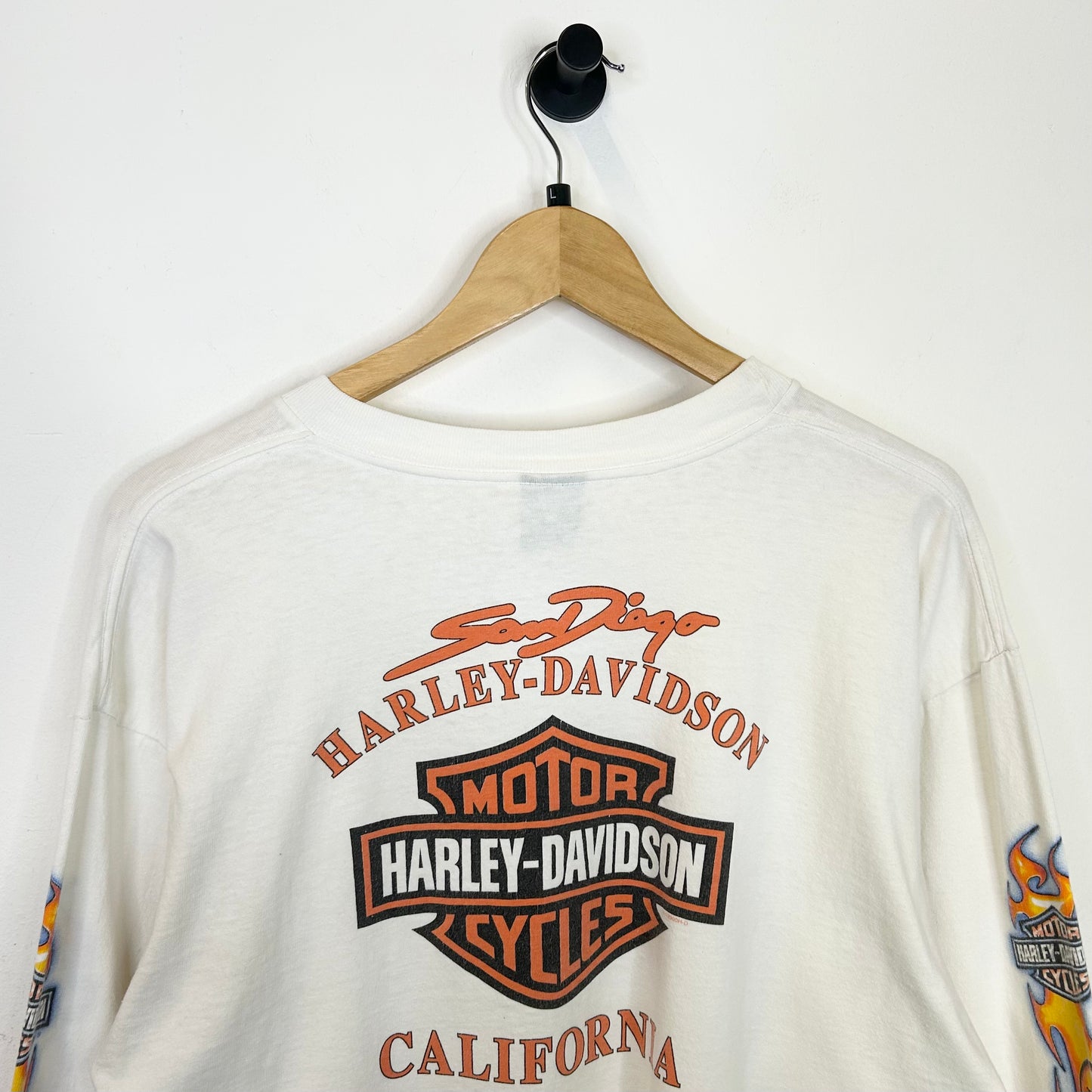 HARLEY DAVIDSON BLUE AND ORANGE FLAME LONGSLEEVE