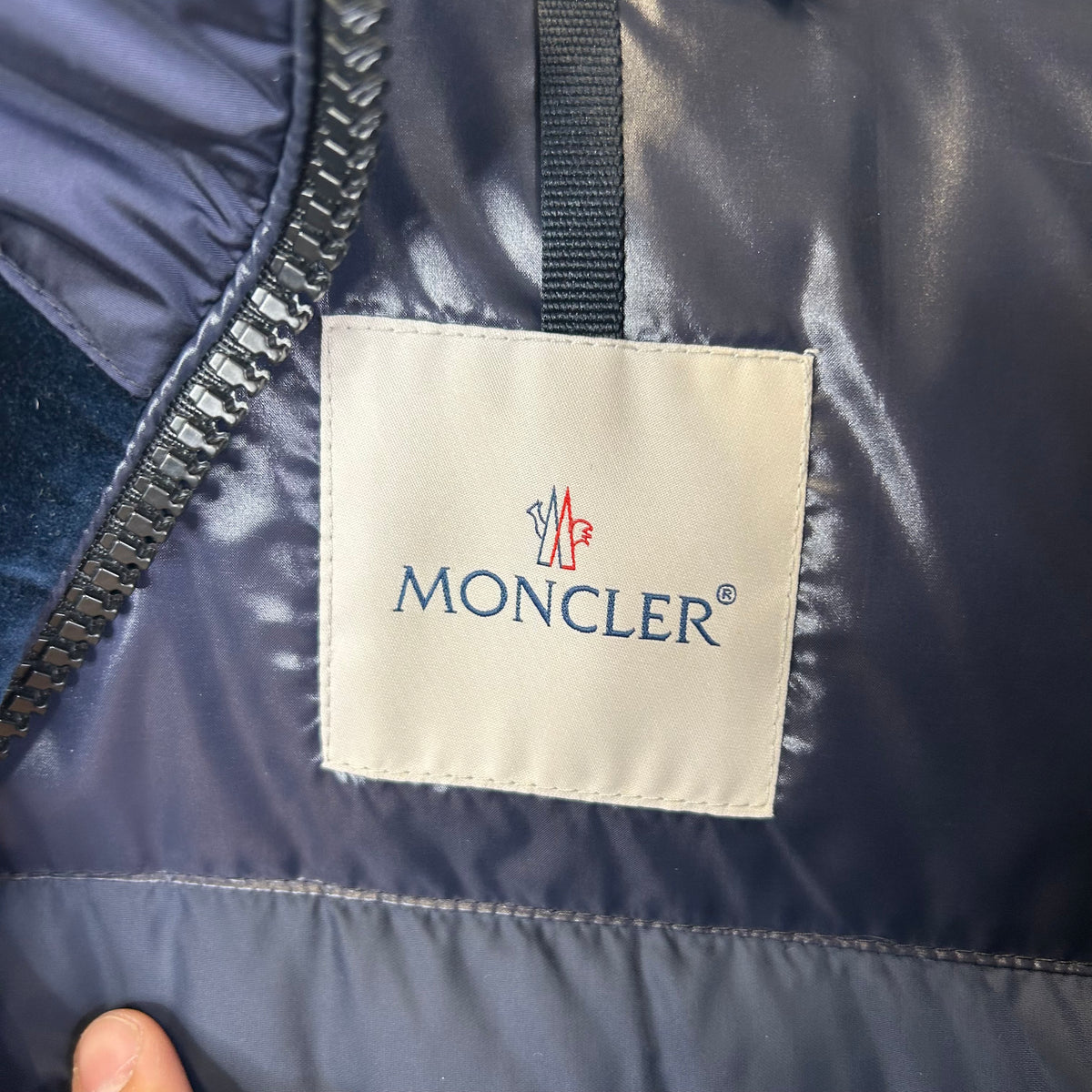MONCLER VELVET PUFFER DOWN JACKET NAVY