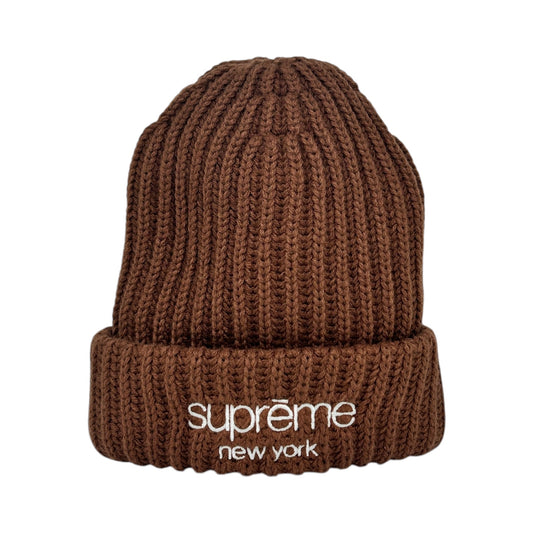 SUPREME BROWN CHUNKY RIB CLASSIC LOGO BEANIE
