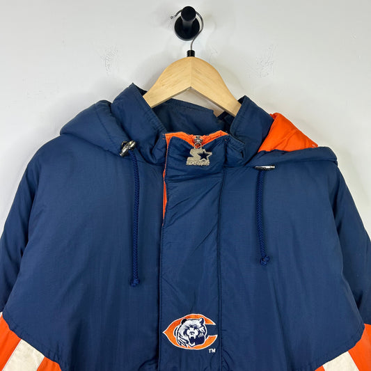 STARTER CHICAGO BEARS QUARTER ZIP HOODED PUFFER JACKET