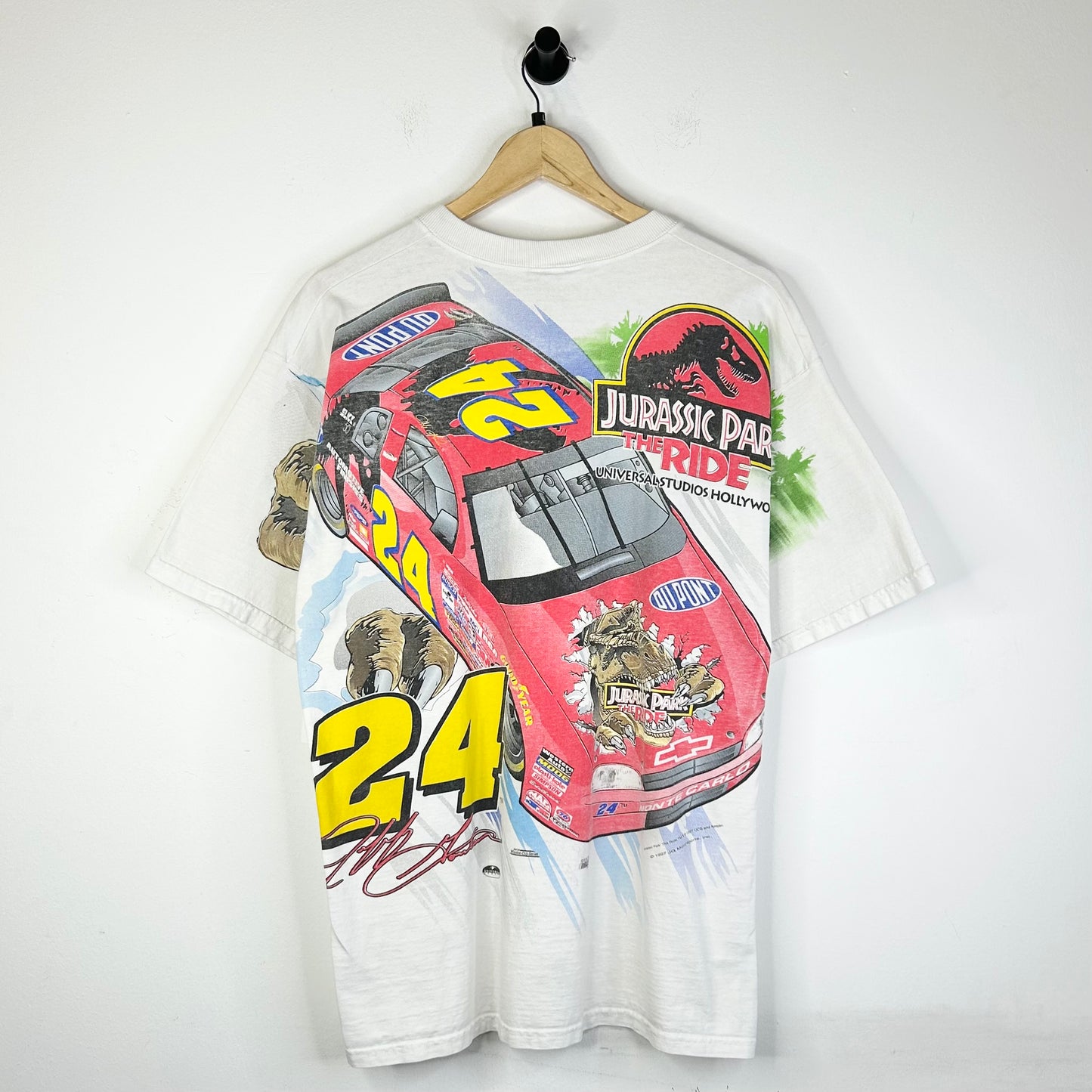 1997 JEFF GORDON JURASSIC PARK WHITE RACING TEE