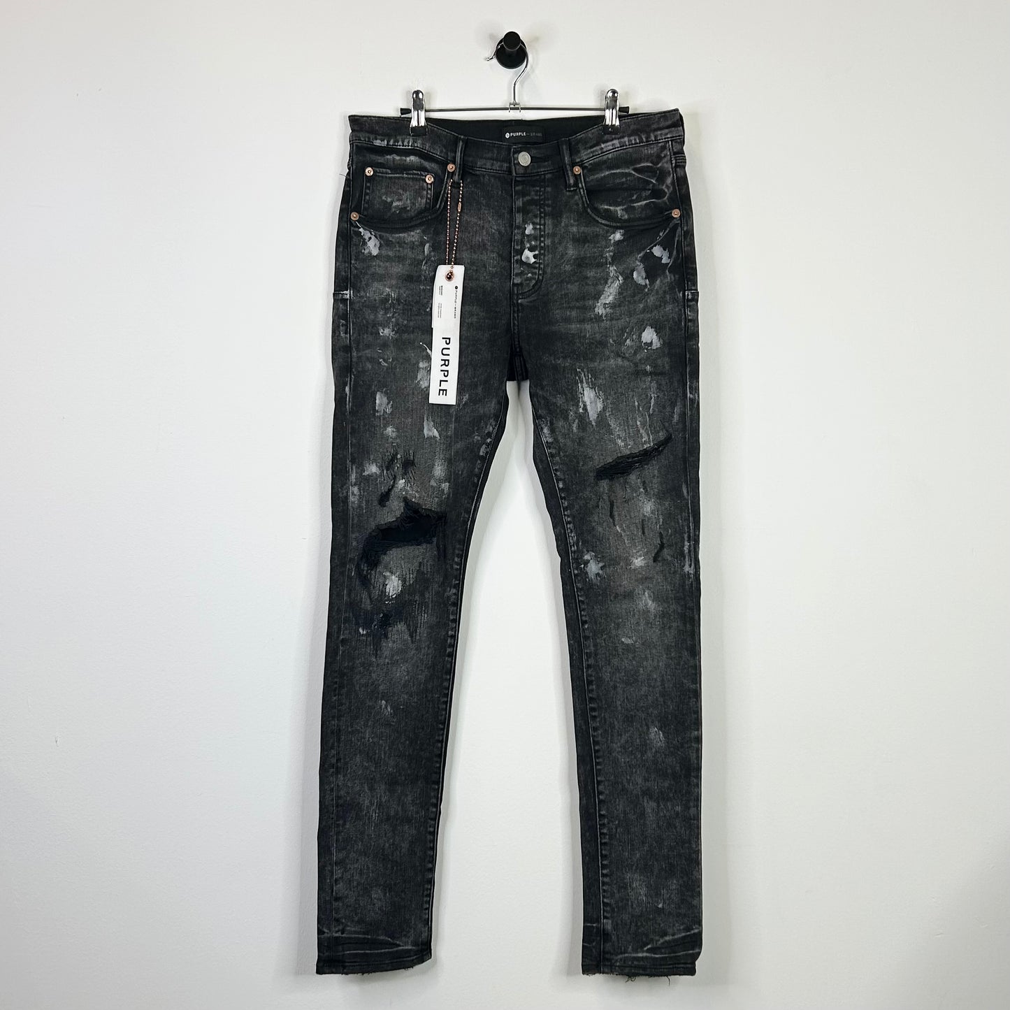 PURPLE BRAND PAINT RIPPED BLACK JEANS