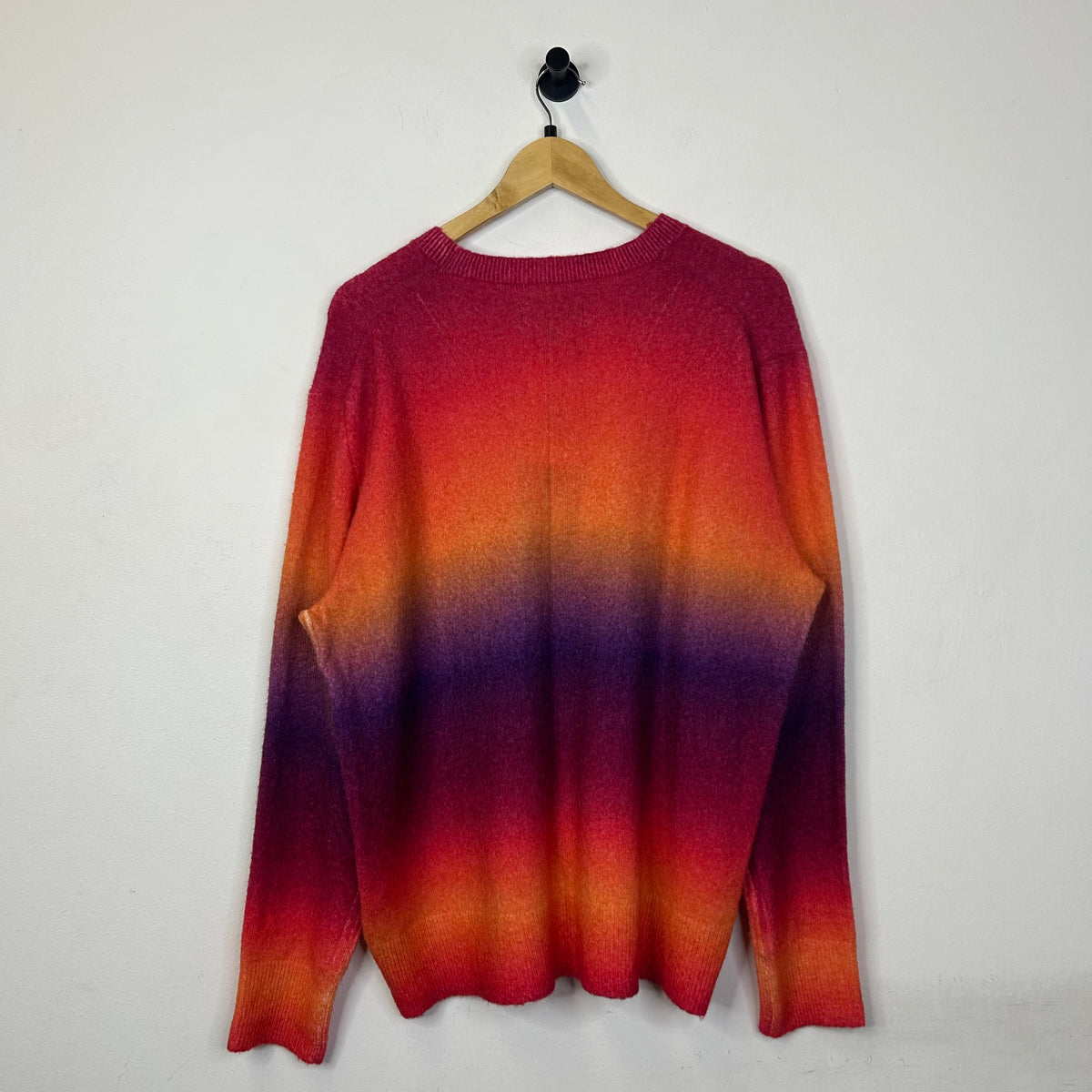 SINCLAIR GRADIENT FUZZY KNIT SWEATER RED TO PURPLE