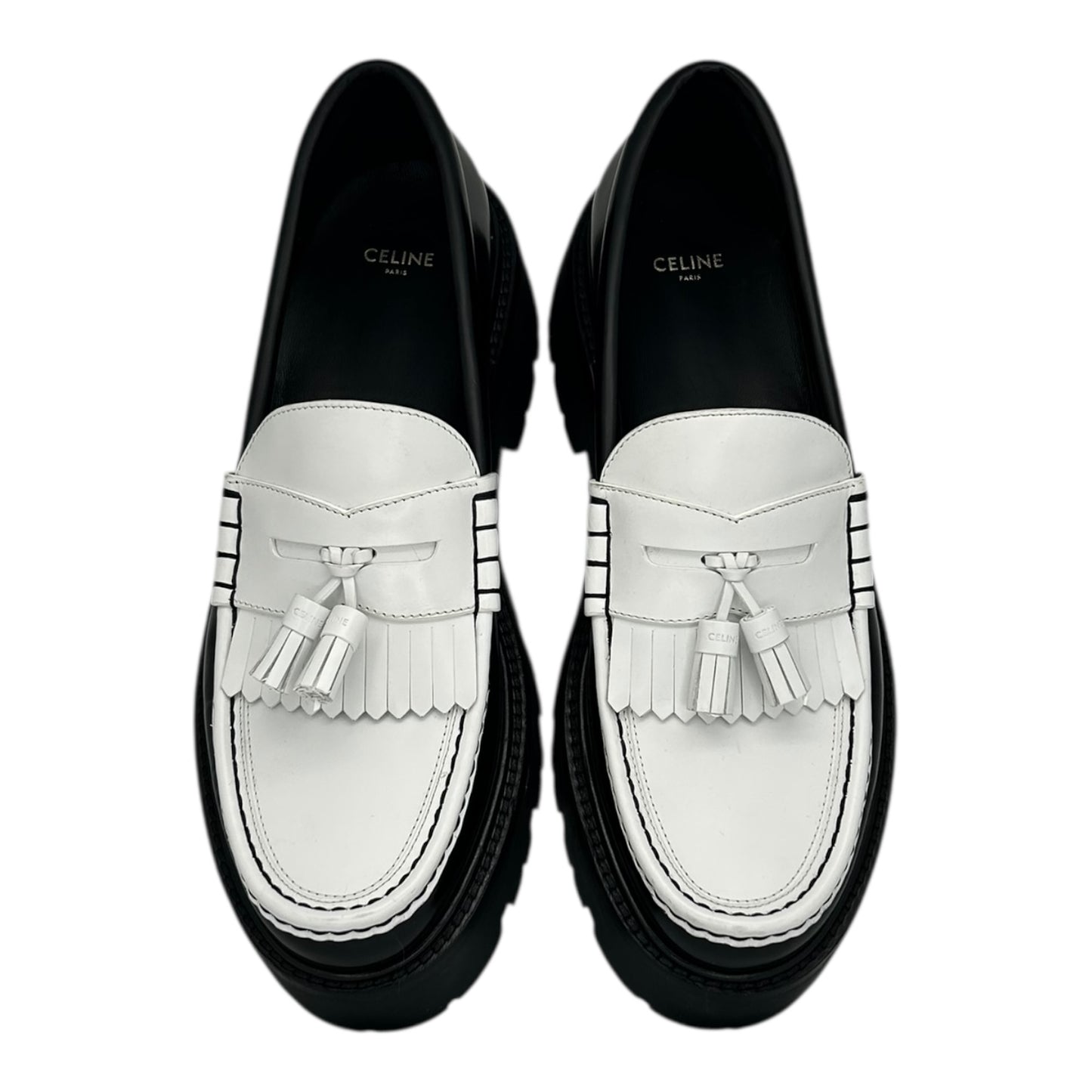 PREOWNED CELINE WHITE BLACK CHUNKY LOAFER