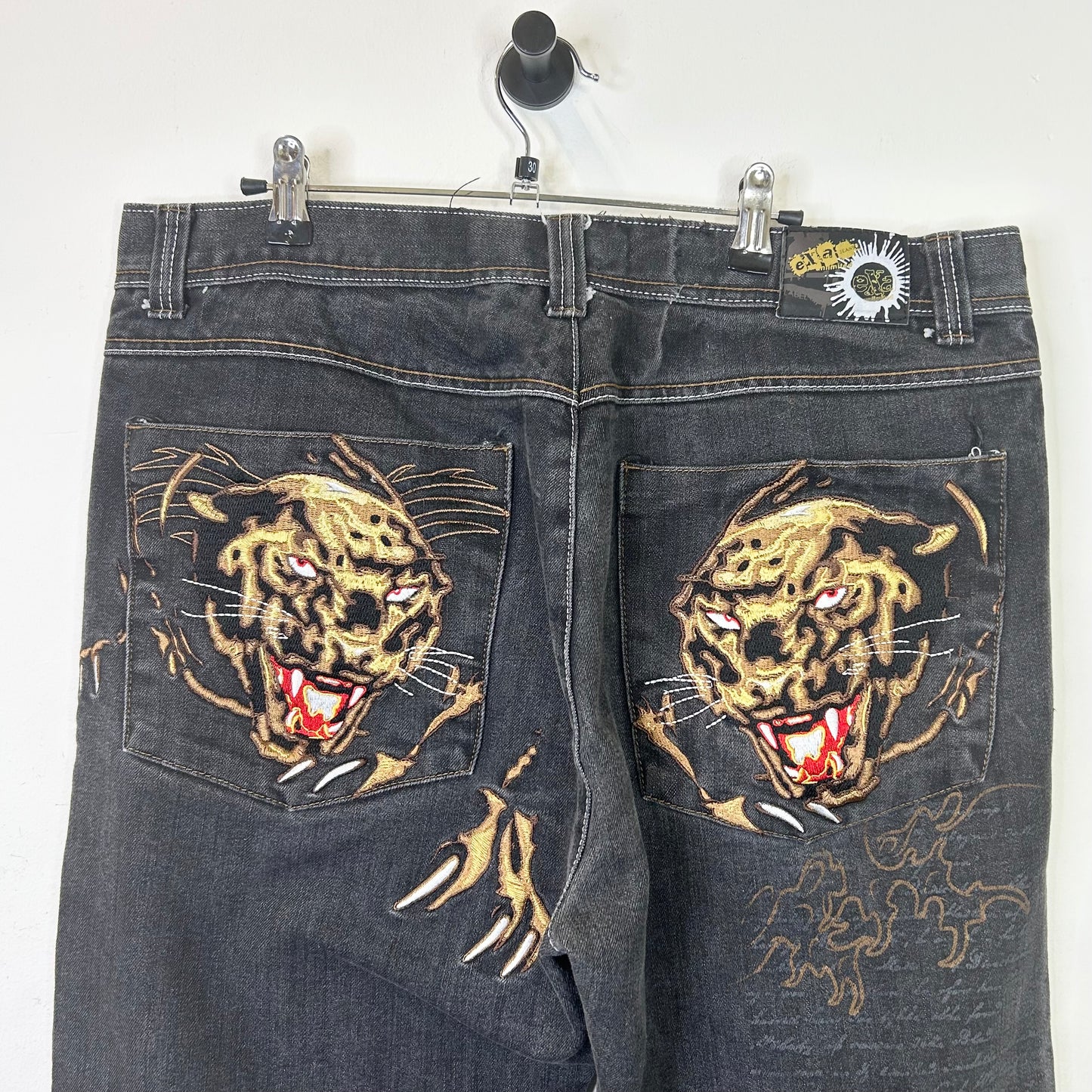 EXA UNLIMITED TIGER EMBROIDERED BLACK JEANS