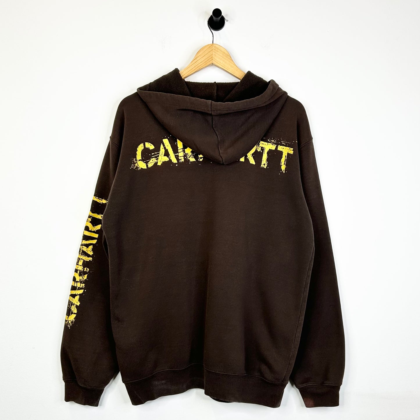 CARHARTT BROWN HOODIE YELLOW PAINT LOGO
