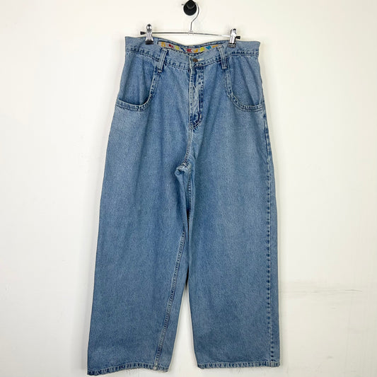 JNCO GREEN TEXT WIDE LEG JEANS