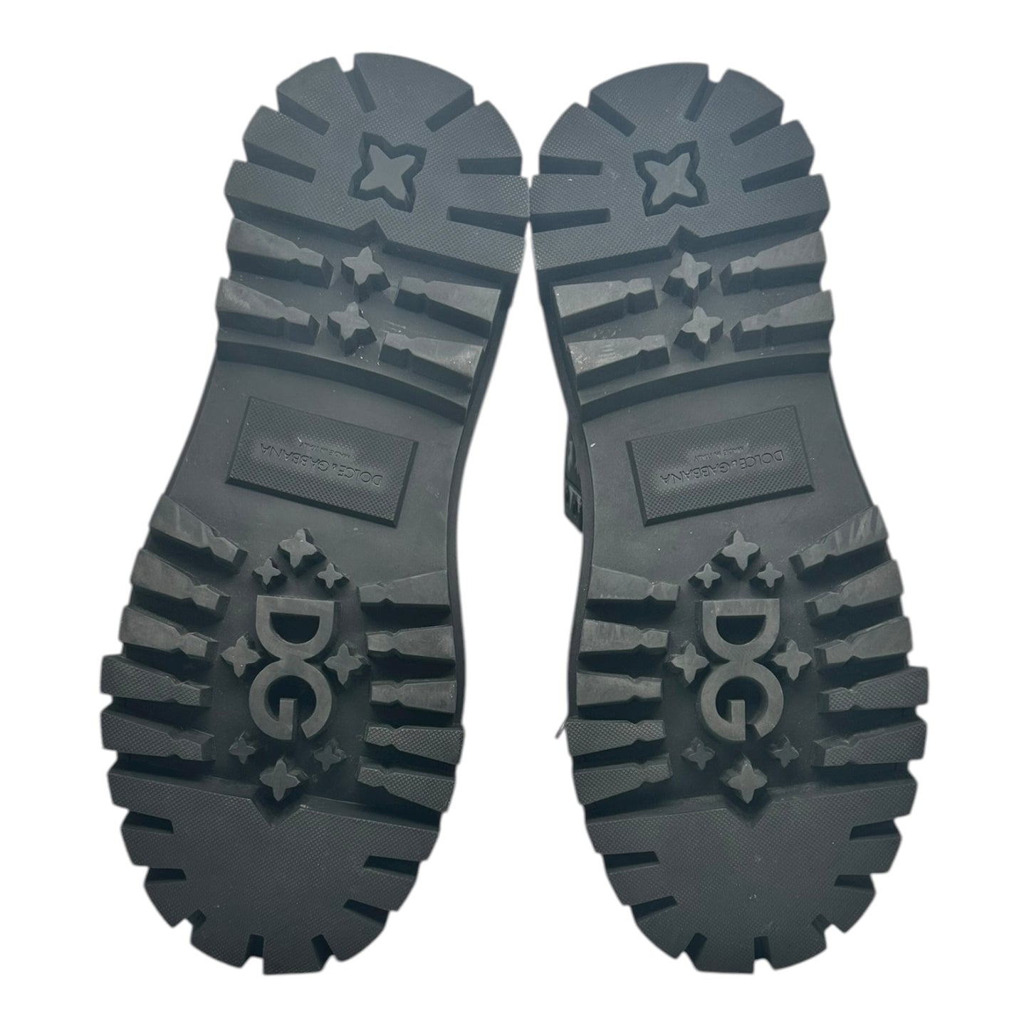 PREOWNED DOLCE AND GABBANA LEATHER PRINTED COMBAT BOOTS