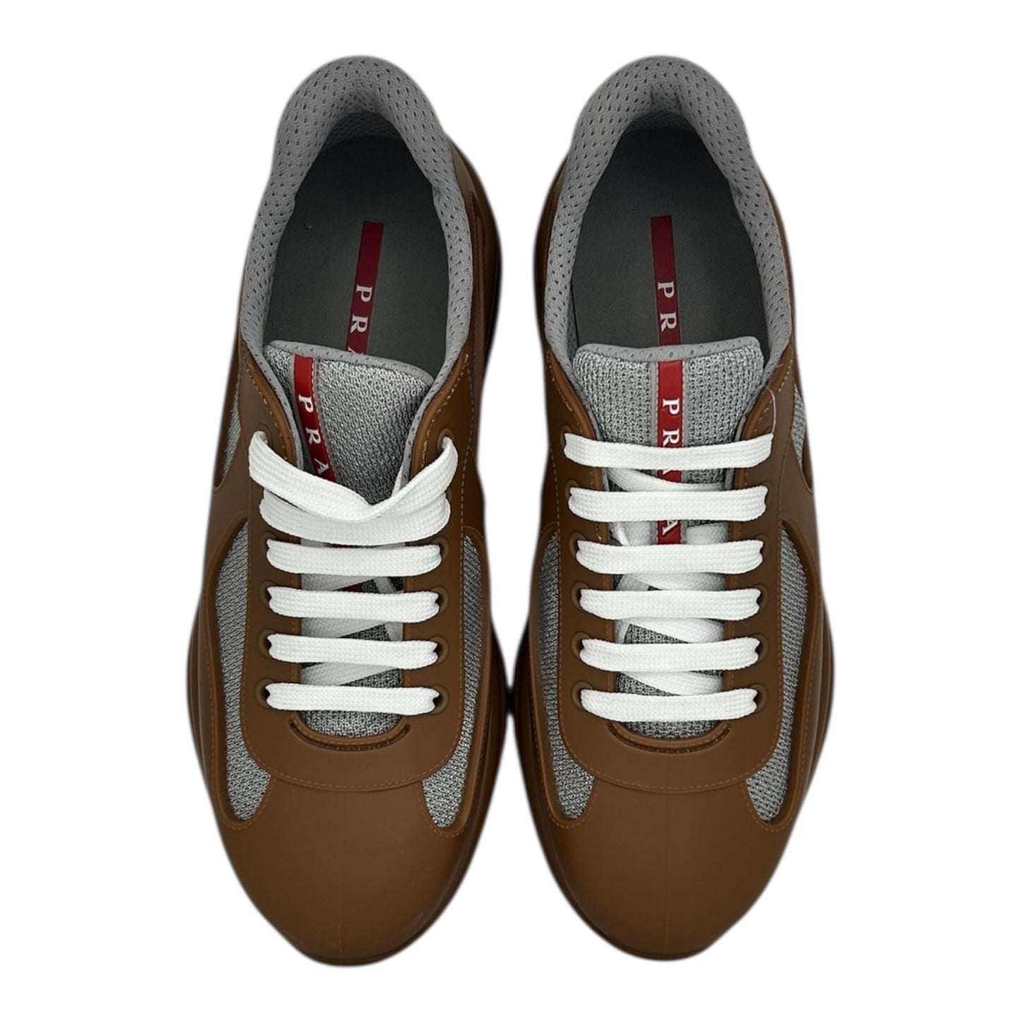 PREOWNED PRADA AMERICAN CUP BROWN RUBBER