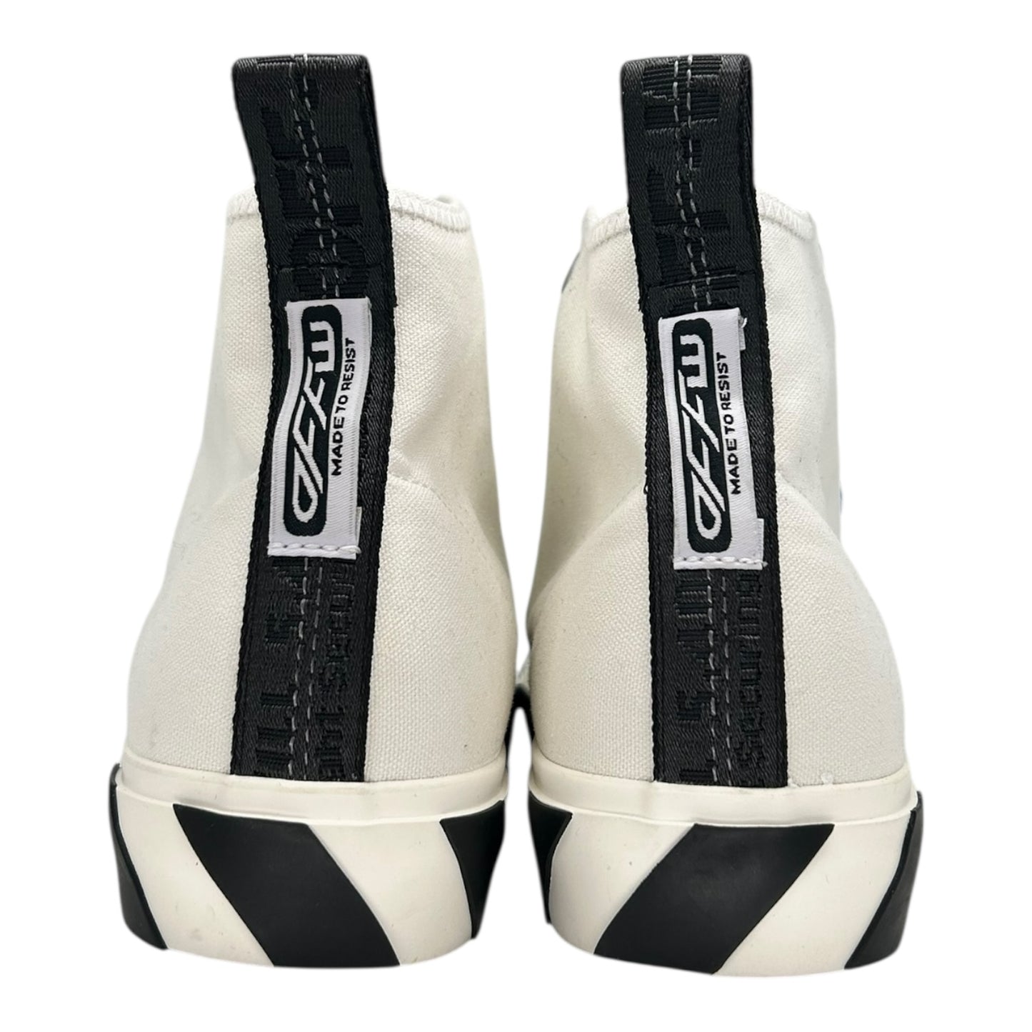 PREOWNED OFF WHITE VULC MID WHITE NAVY