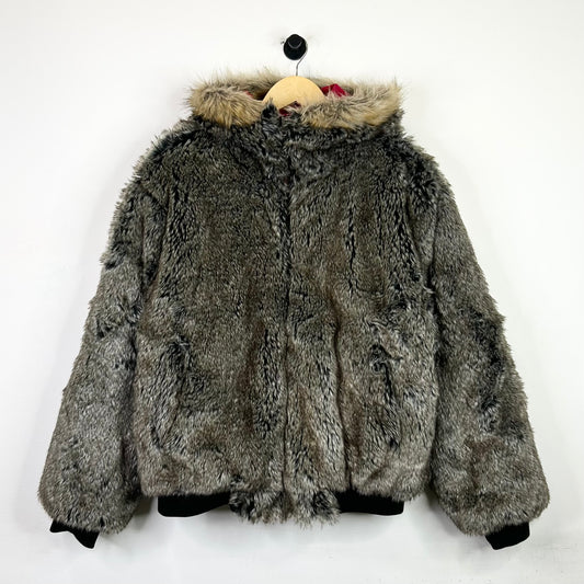 SUPREME REVRSIBLE FAUX FUR HOODED WORK JACKET RED