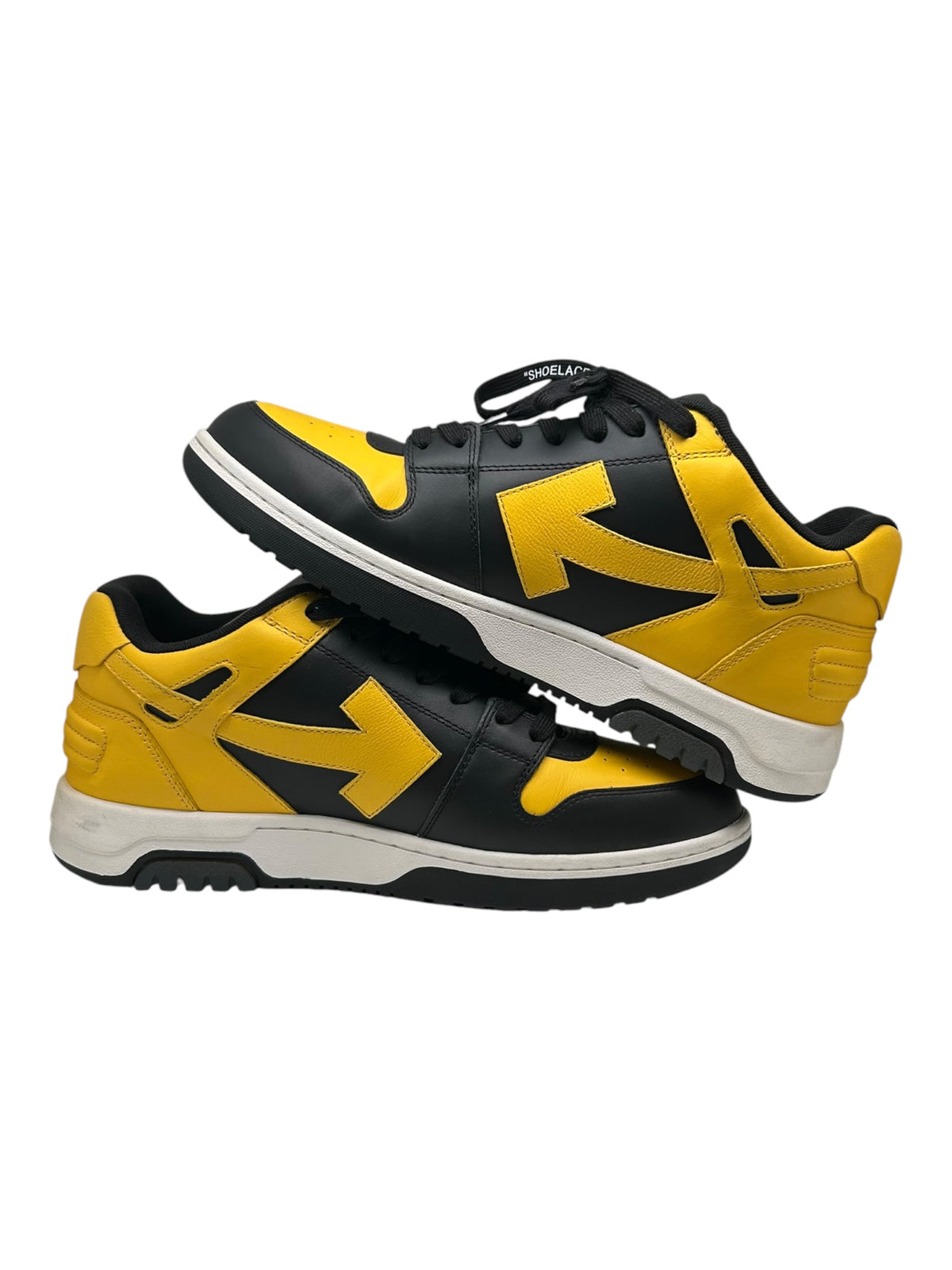 PREOWNED OFF WHITE OUT OF OFFICE BLACK AND YELLOW SHOES