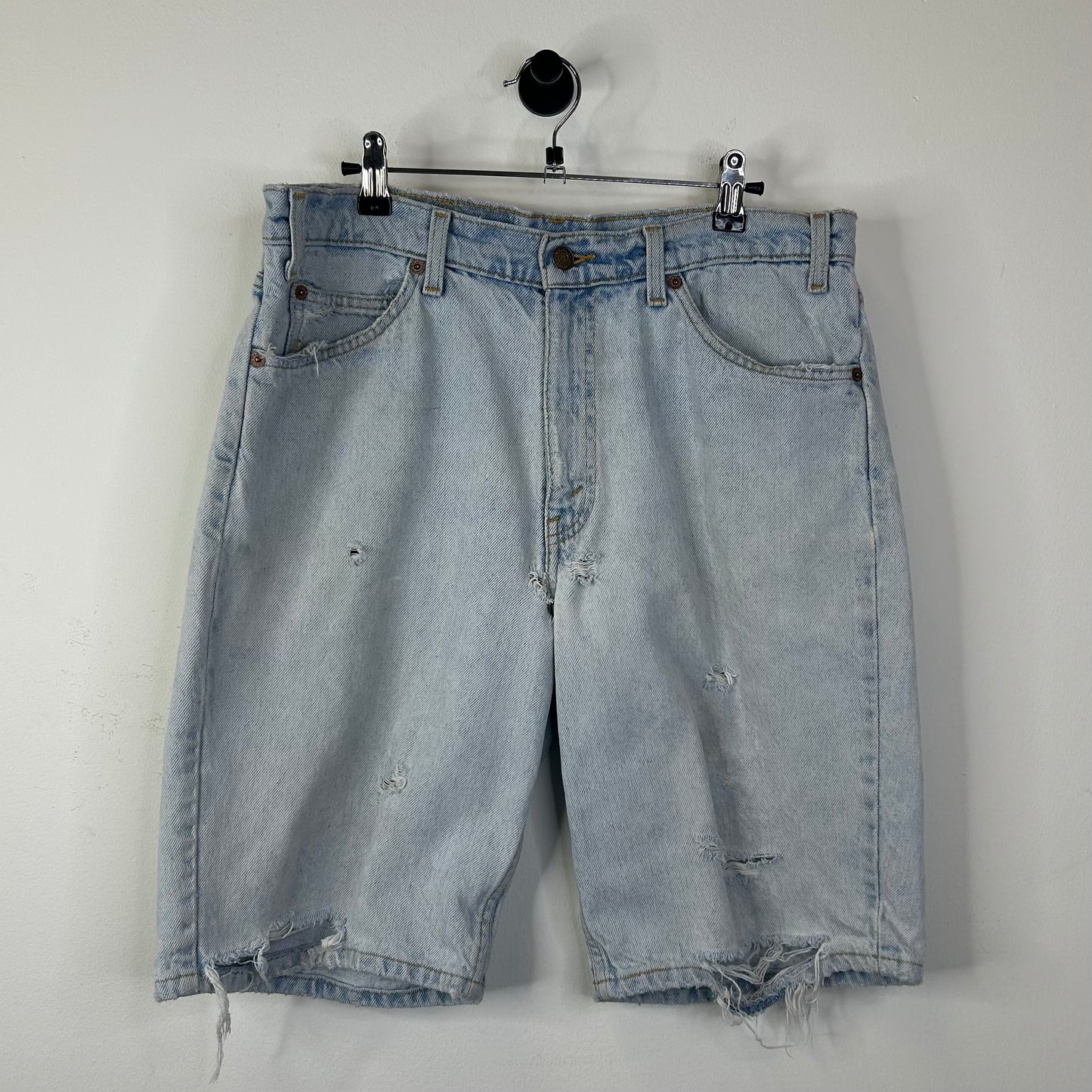 LEVIS 550 BLUE JORTS ORANGE TAB