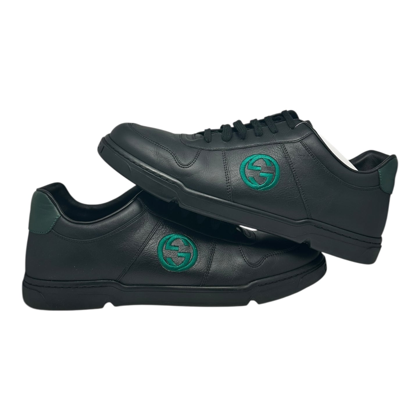 GUCCI INTERLOCKING G LOGO GREEN BLACK LEATHER LOW