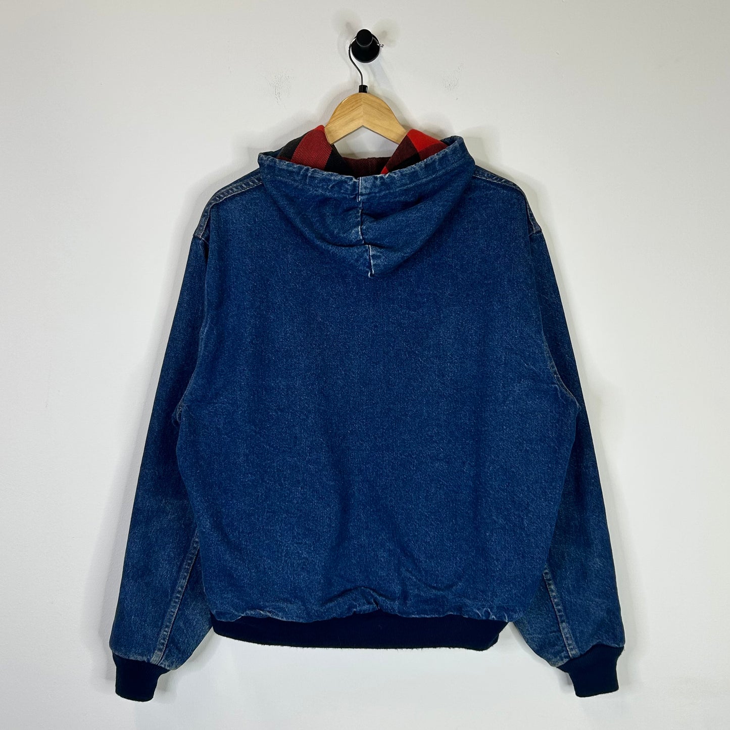 CARHARTT RED FLANEL LINED DENIM HOODED JACKET