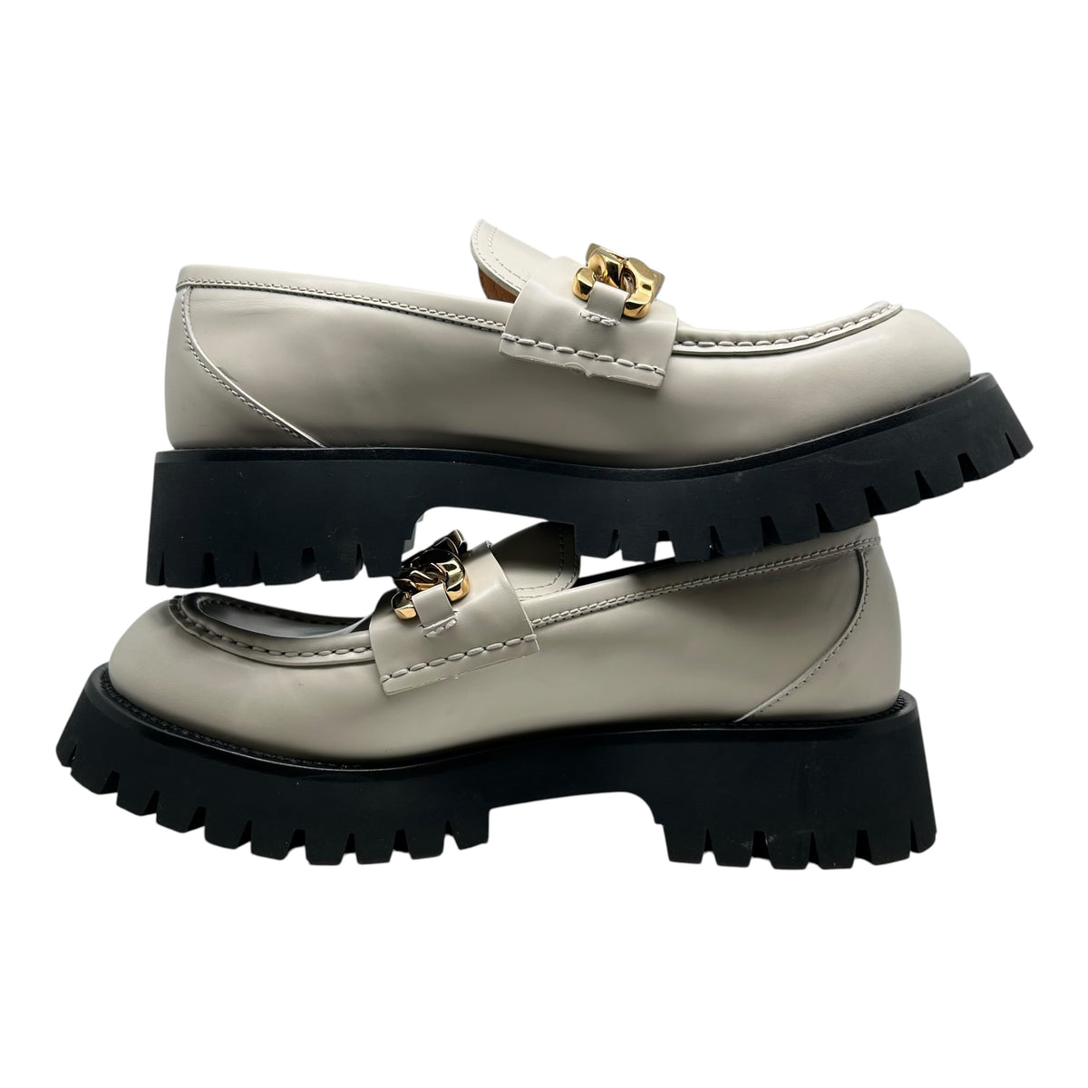 PREOWNED GUCCI JEANNE INTERLOCKING CHUNKY LOAFERS WHITE GOLD LEATHER MAXI GG