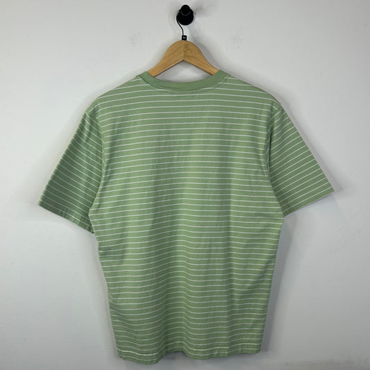 STUSSY WHITE AND GREEN STRIPED TEE