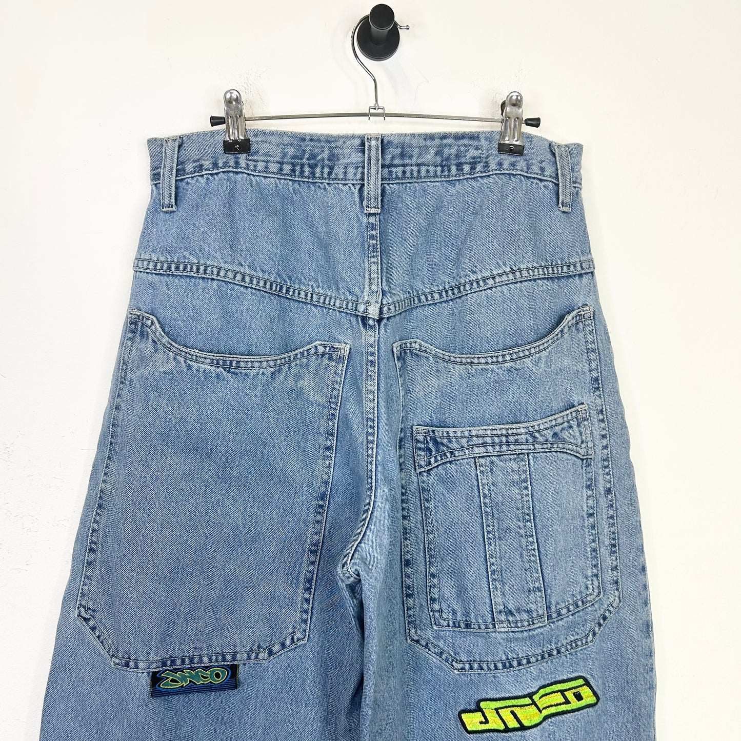 JNCO GREEN TEXT WIDE LEG JEANS