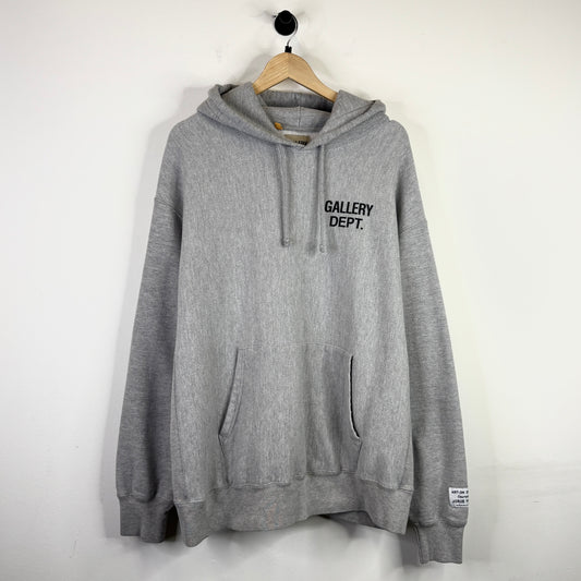 GALLERY DEPT. GREY GRAPHIC PRINT CHEST LOGO V NECK HOODIE