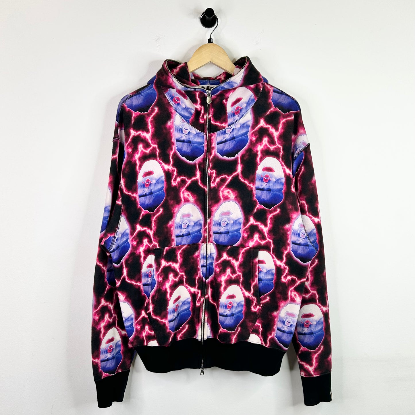 BAPE PINK LIGHTNING AOP FACE ZIP HOODIE