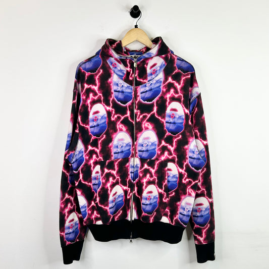 BAPE PINK LIGHTNING AOP FACE ZIP HOODIE