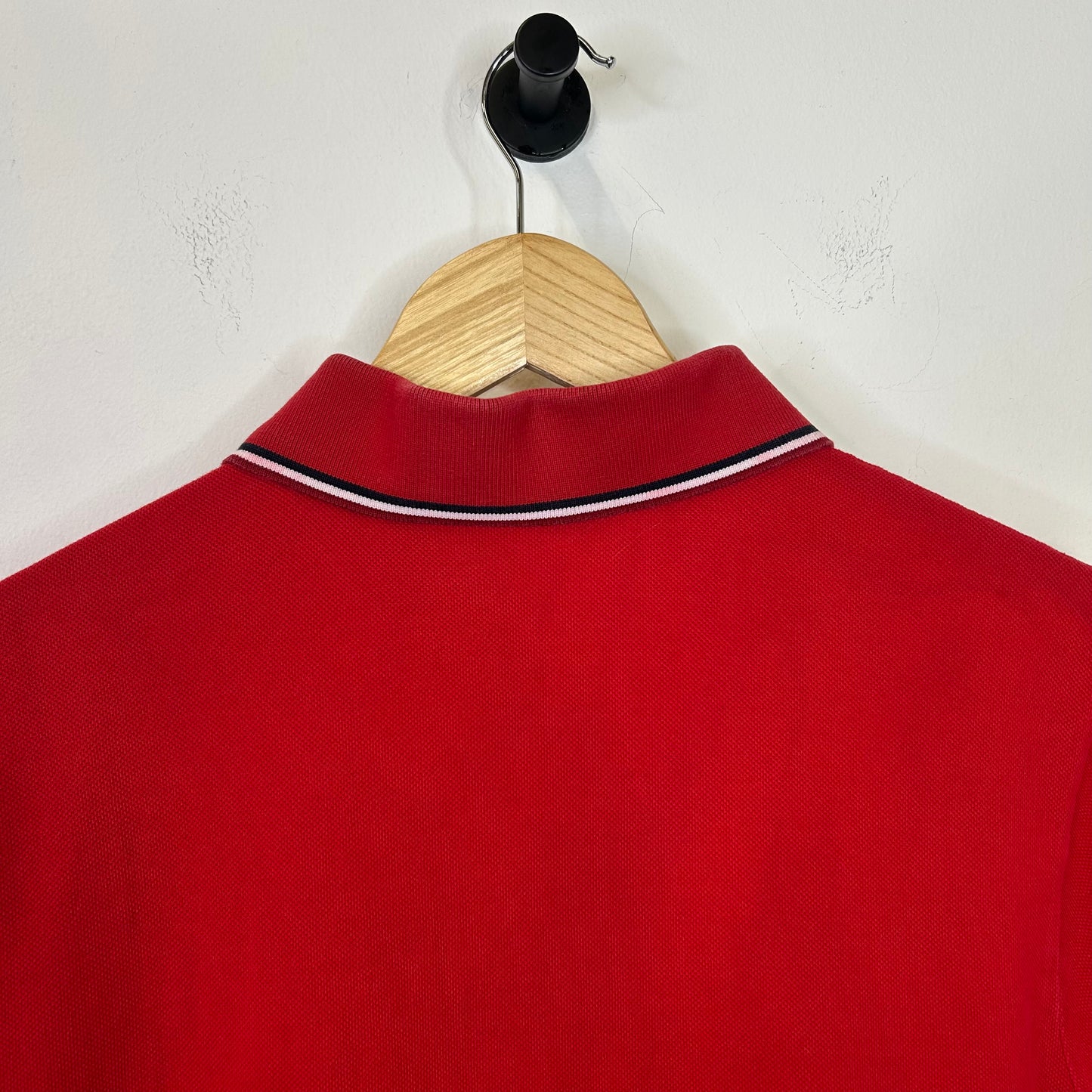 MONCLER RED EMBROIDERED LOGO STRIPED RIB POLO