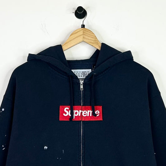 SUPREME x MM6 BOX LOGO ZIP UP HOODED SWEATSHIRT NAVY