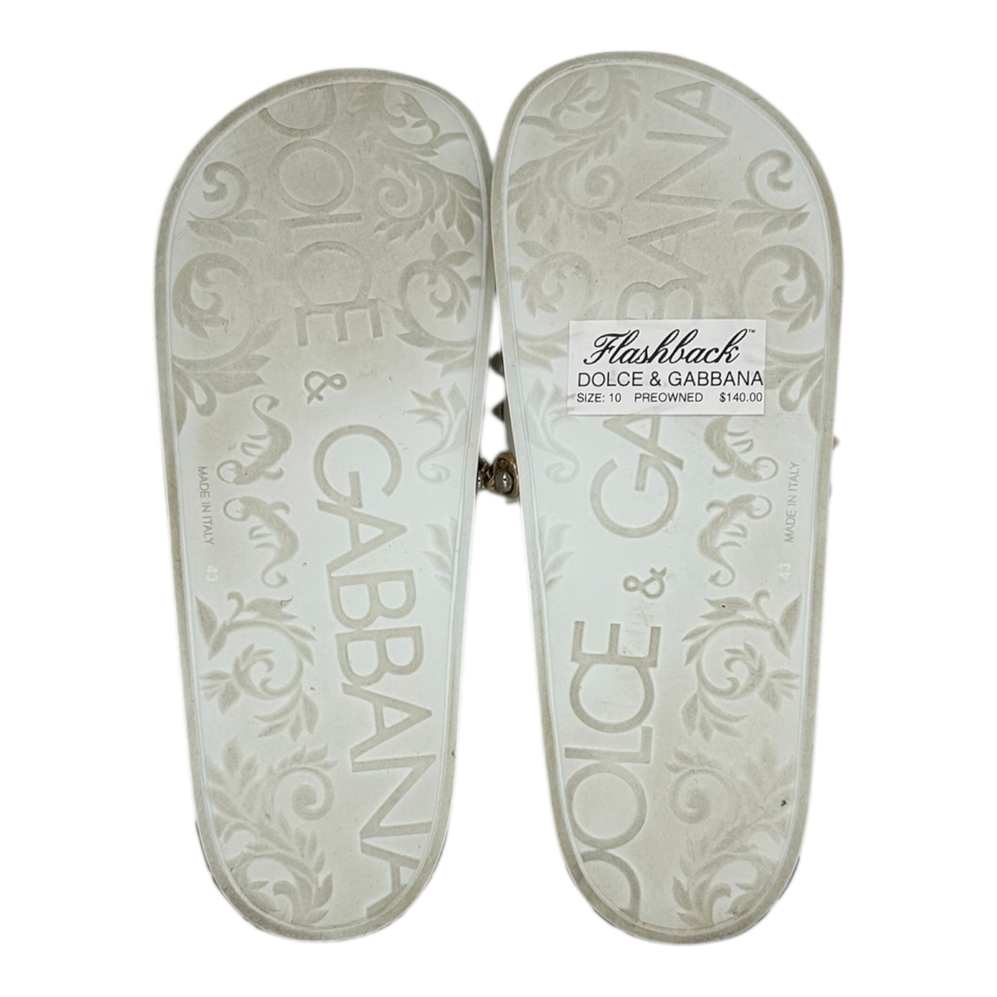 PREOWNED DOLCE AND GABBANA EMBELLISHED STUDDED LOGO SLIDES