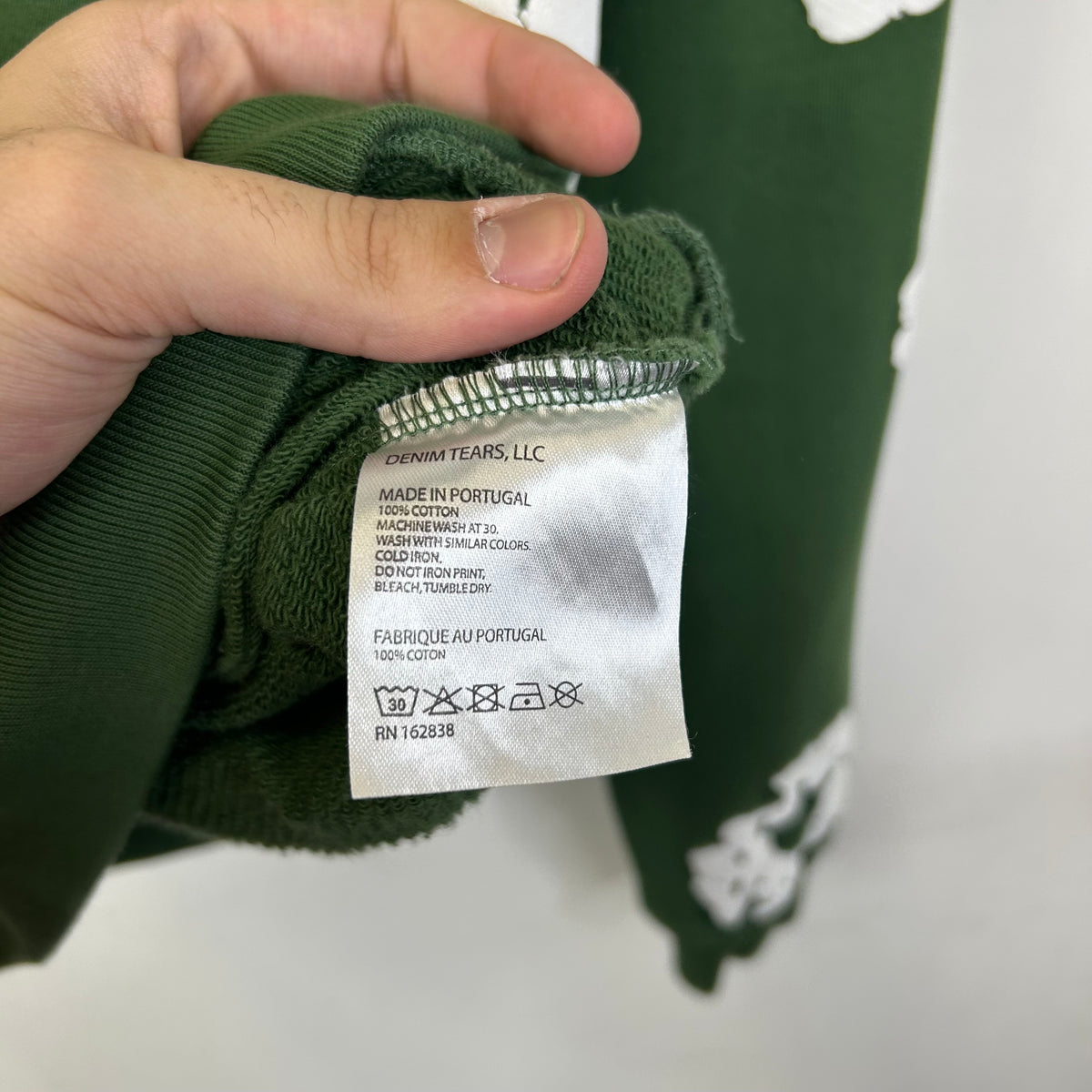 GREEN DENIM TEARS COTTON HOODIE