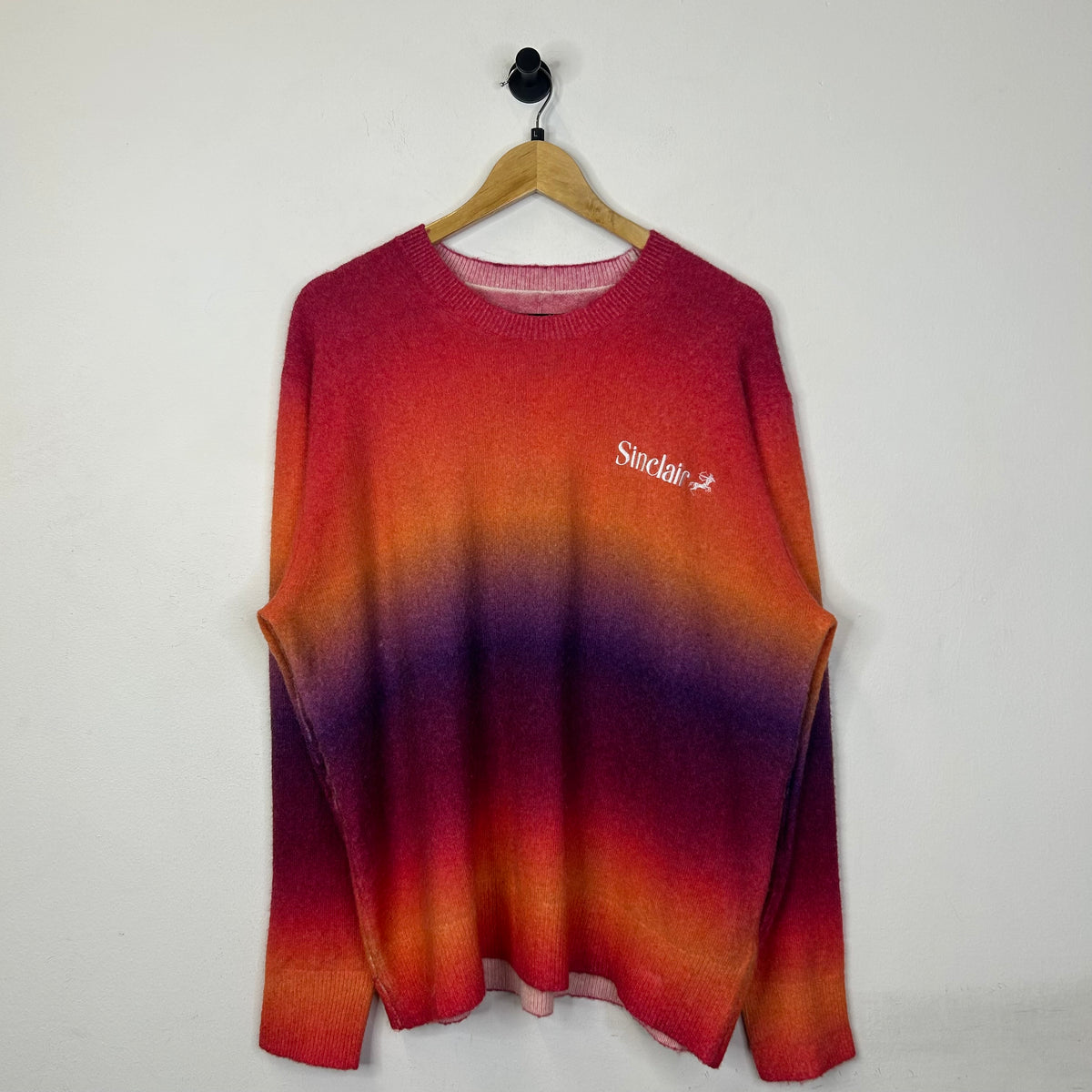 SINCLAIR GRADIENT FUZZY KNIT SWEATER RED TO PURPLE