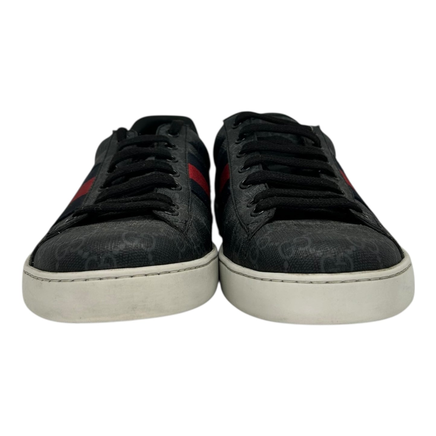 PREOWNED GUCCI ACE GG BLACK STRIPE LOWTOP